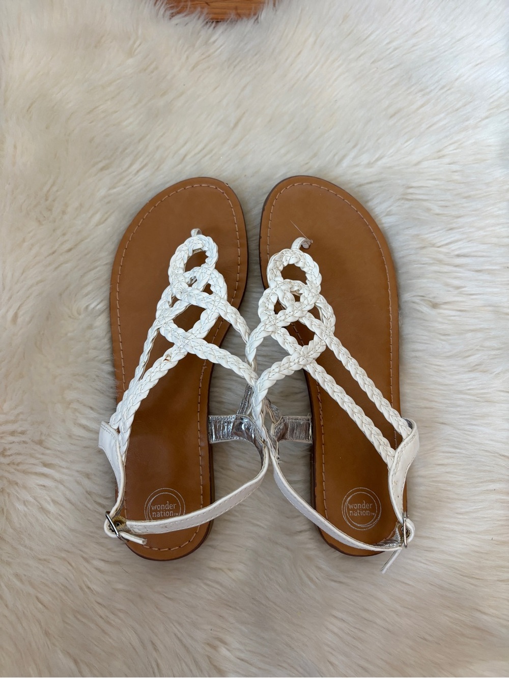 wonder nation White Braided T-Strap Girls' Sandals